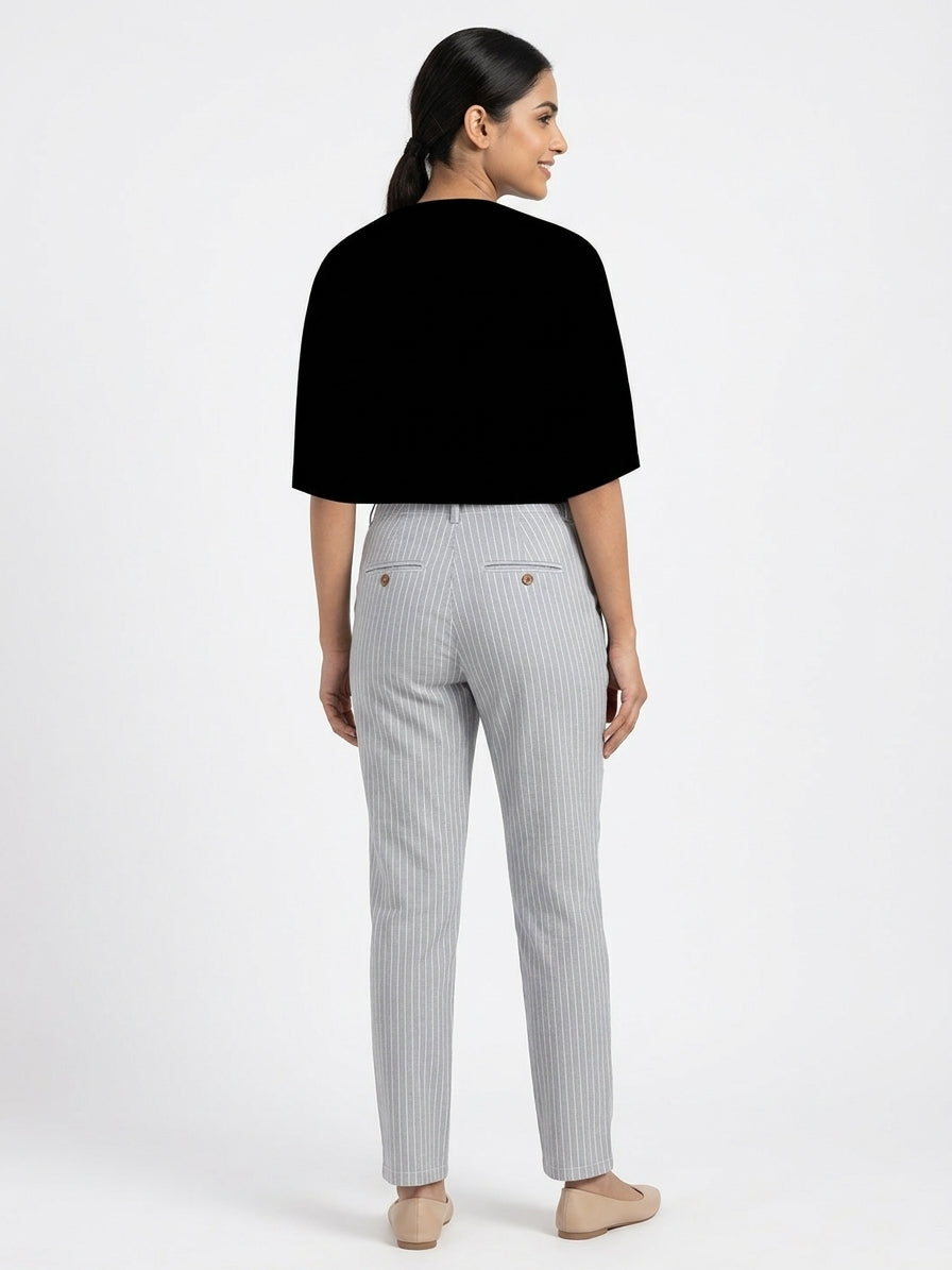 Grey Pinstripe Regular Fit Trousers