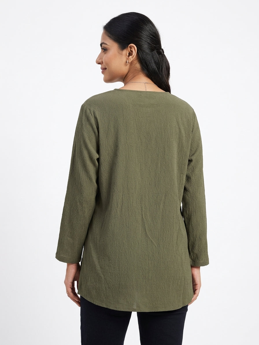Olive Green Relaxed Fit Casual Tunic Top