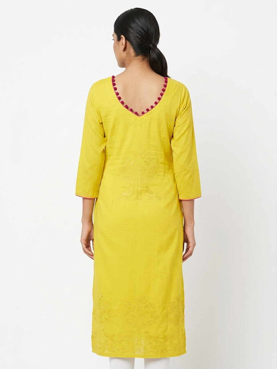 Kurti Casual Yellow Viscose
