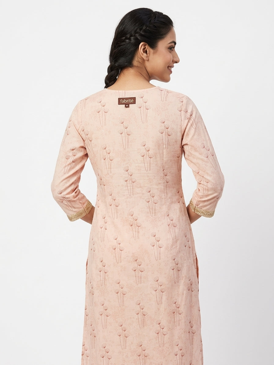 Women's Light Pink Floral Printed Top/Kurta