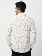 White Floral Print Long Sleeve Casual Shirt