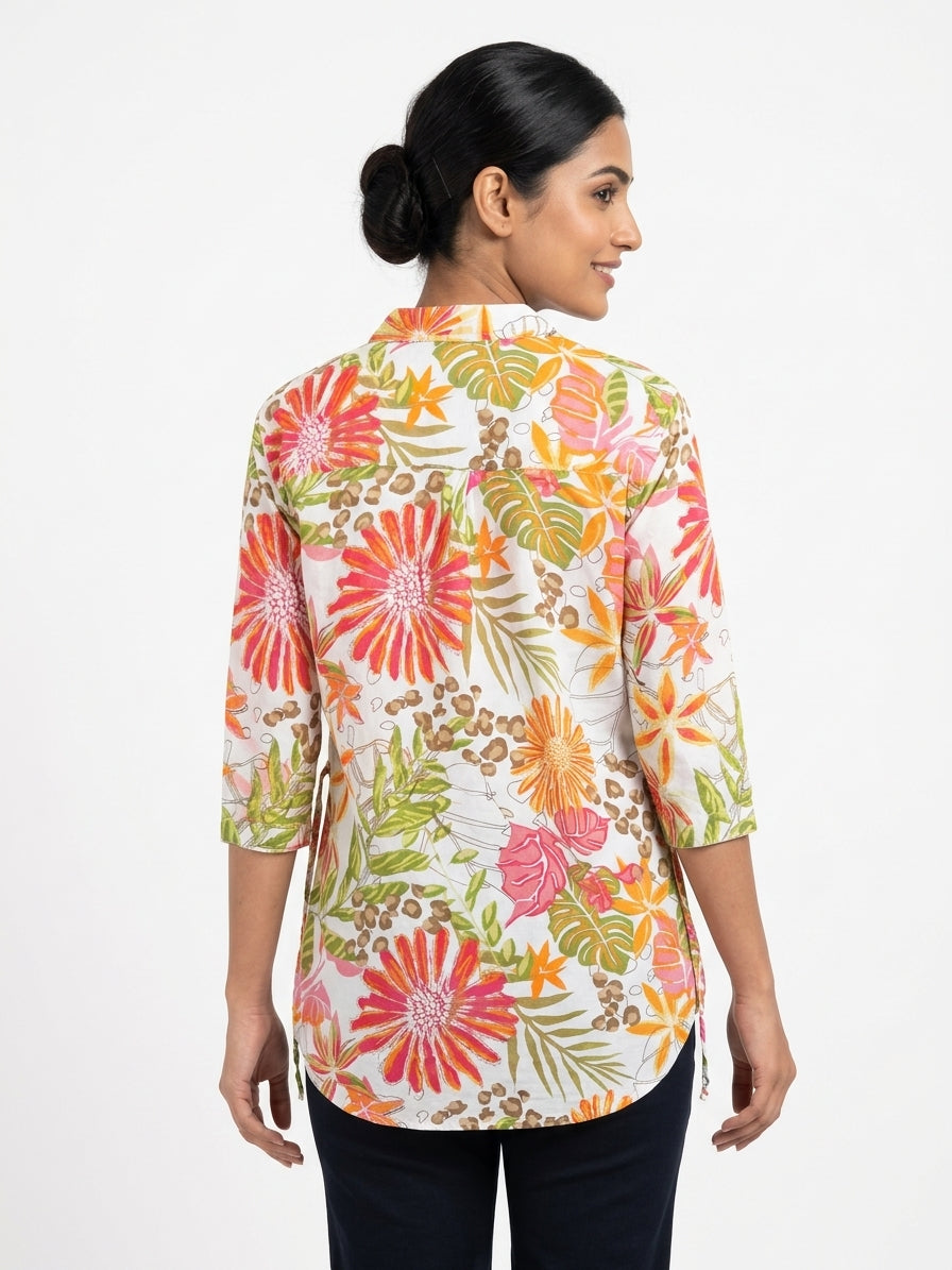 Women's Floral and Animal Print V-Neck Relaxed Fit Top