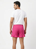Vibrant Pink Ruffled Hem Casual Shorts