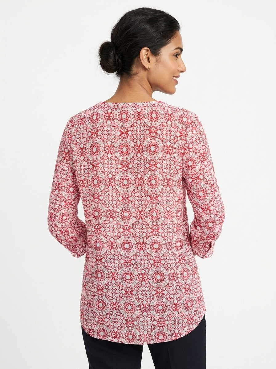 The Limited Red & White Floral Pattern Blouse Top