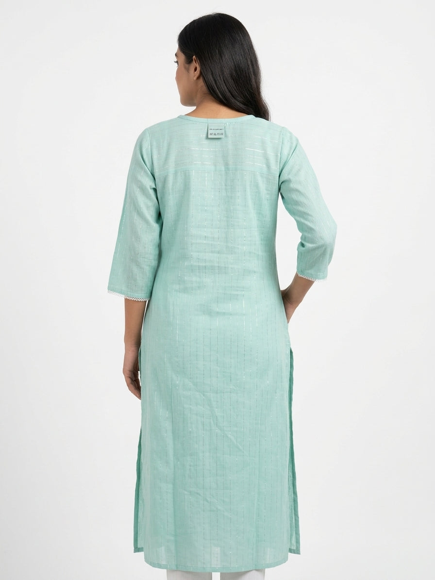 Mint Green Blouse with Subtle Shimmer Stripes