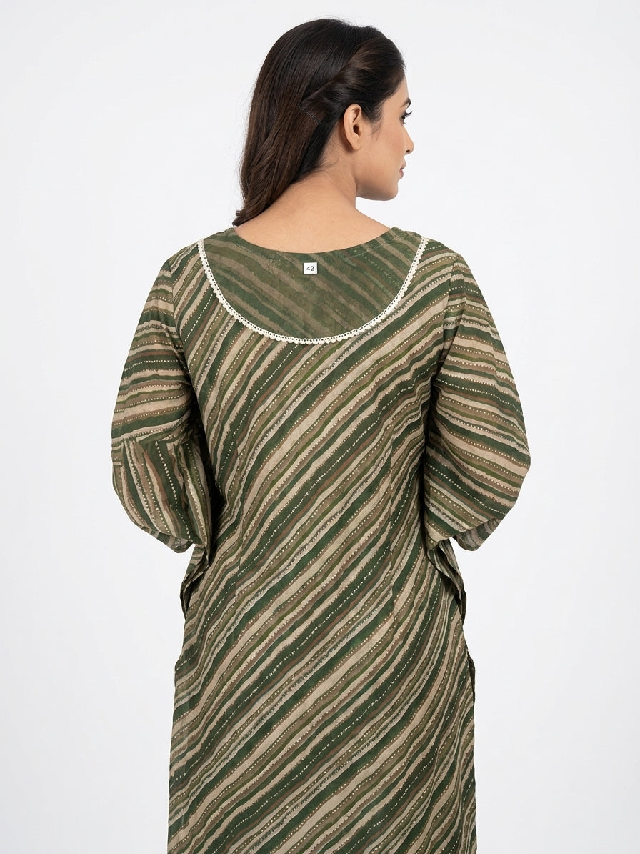 Green and Brown Striped Tunic with Crochet Trim