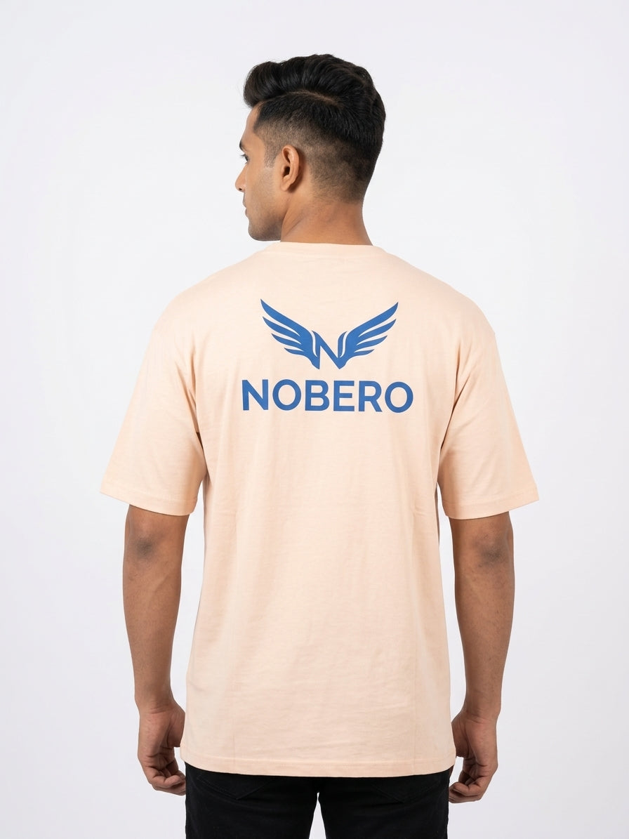 NOBERO Basic T-Shirt - Light Peach/Off-White, Size L