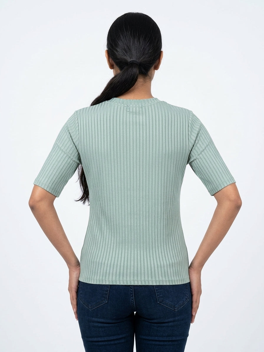 fig XS Ribbed Knit Top in Mint Green