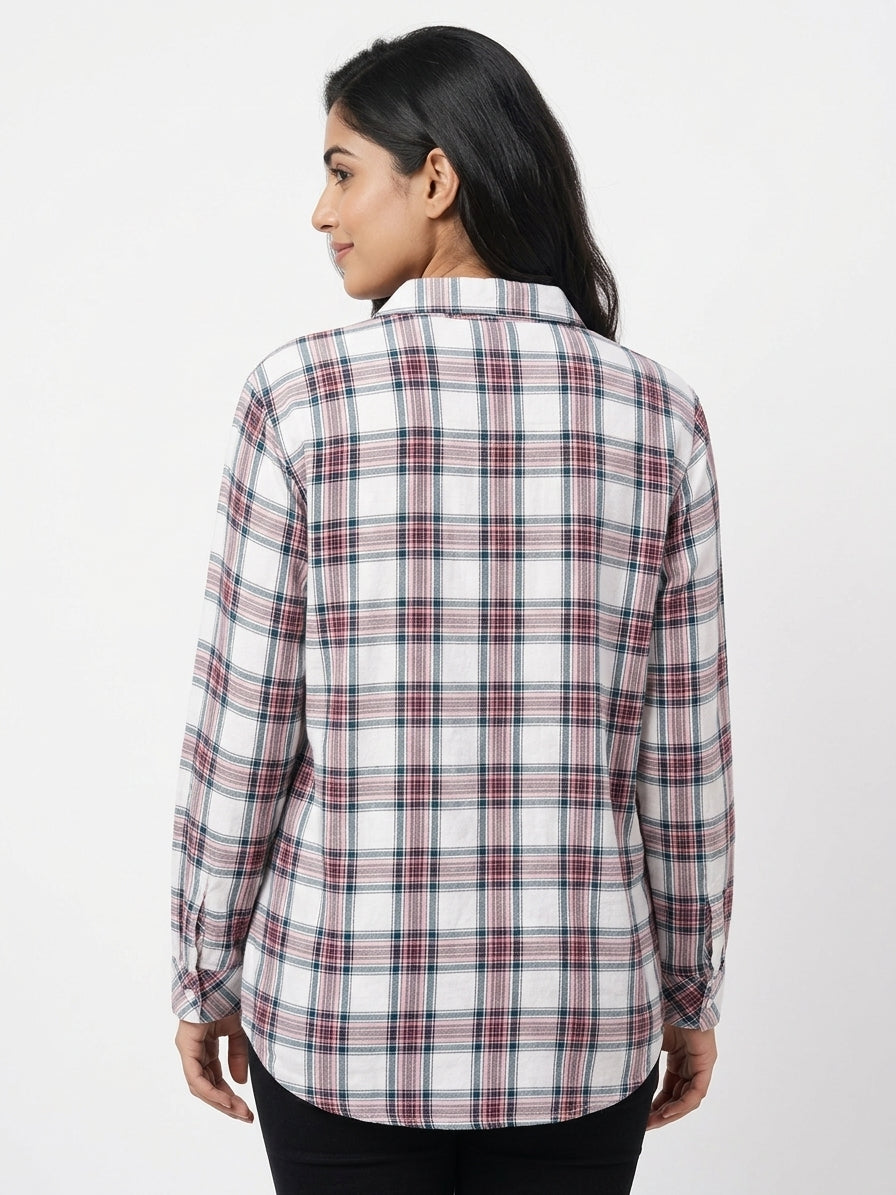 HENNY Women's Pink and Blue Plaid Flannel Shirt, XL