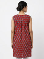 Maroon Printed Sleeveless V-Neck Kurti