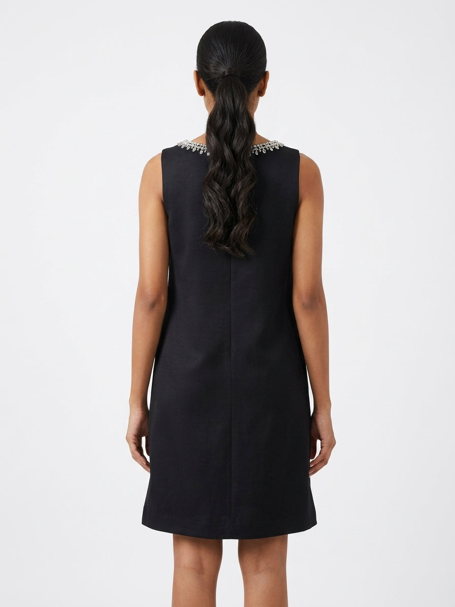 Women's Black Embellished Sleeveless Dress