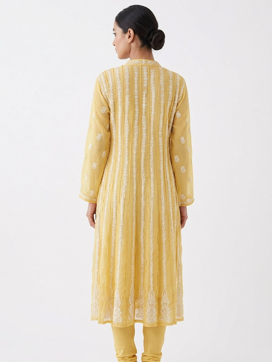 Women's Yellow Embroidered Viscose Kurti