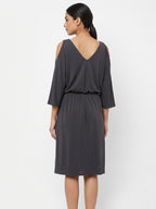Women's Charcoal V-Neck Cold Shoulder Dress