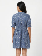 Women's Blue Floral Print V-Neck Casual Dress