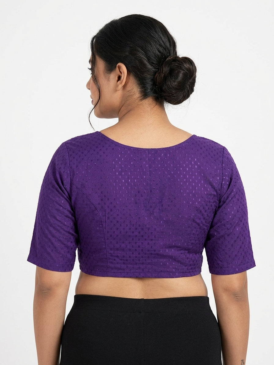 Anarva Women's Prussian-Purple Elbow Sleeve Ready-made Saree Blouse - 2XL