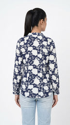 Women's Navy Blue & White Floral Print Casual Top