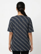 Navy Striped Relaxed Fit V-Neck Tunic Top