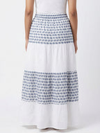 White & Blue Patterned Casual Skirt