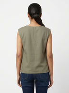 Women's Khaki Sleeveless Round Neck Top