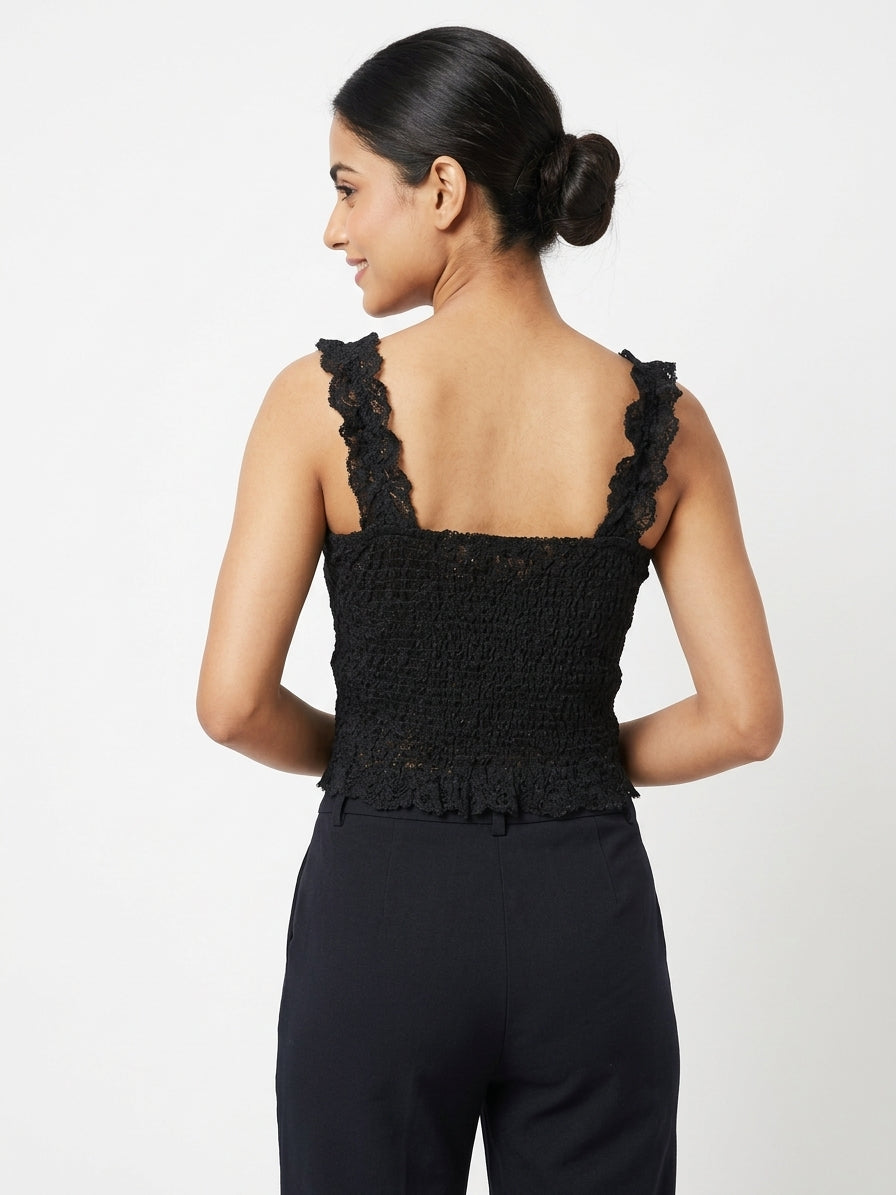 Black Lace Cropped Camisole Top