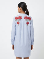 Blue Striped Embroidered Tunic Top