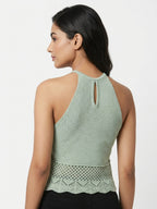 Mint Knitted Halter Neck Crop Top