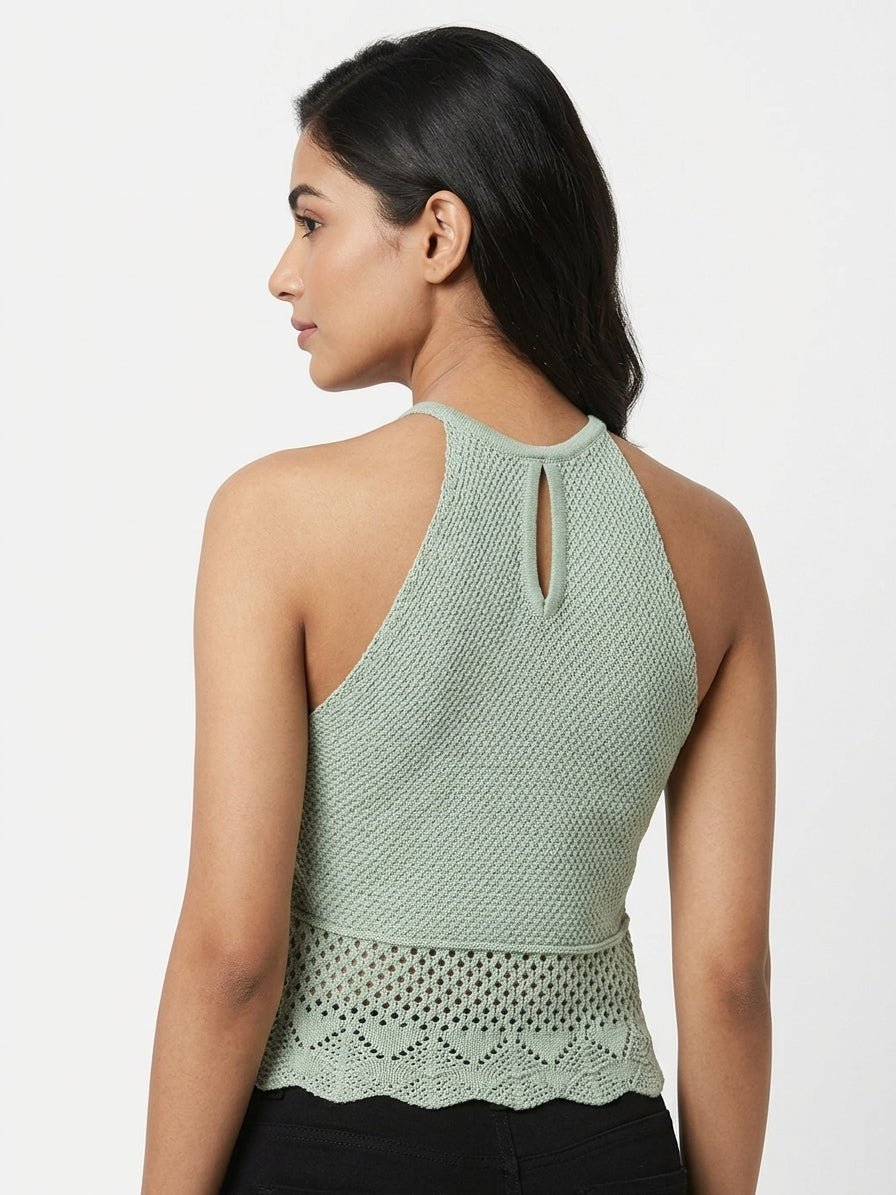 Mint Knitted Halter Neck Crop Top