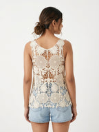 Women's Cream Crochet Knit Sleeveless Top