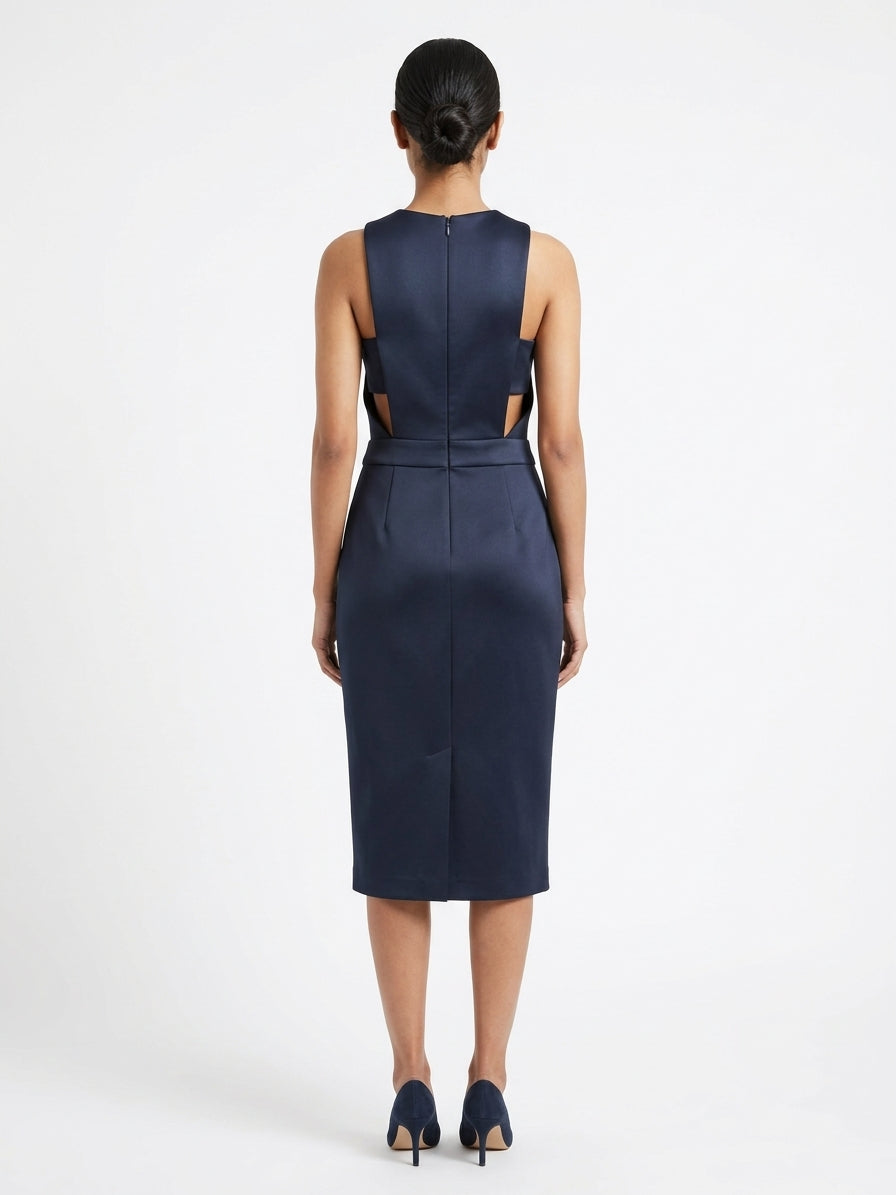 Elegant Navy Sleeveless Midi Dress