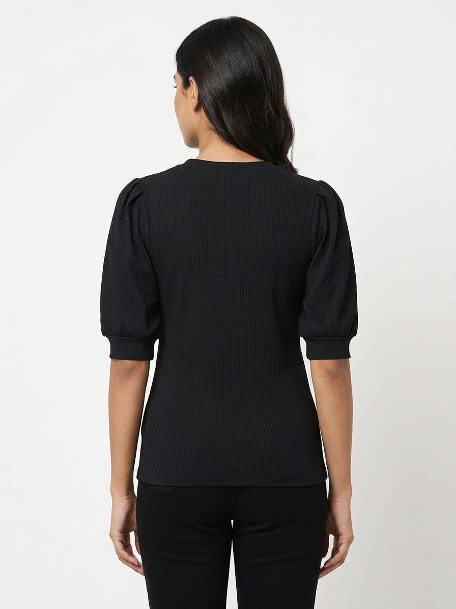 Express Black Ribbed Puff Sleeve Top