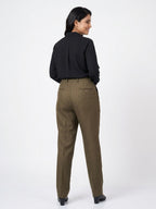 Olive Pleated Regular Fit Trousers