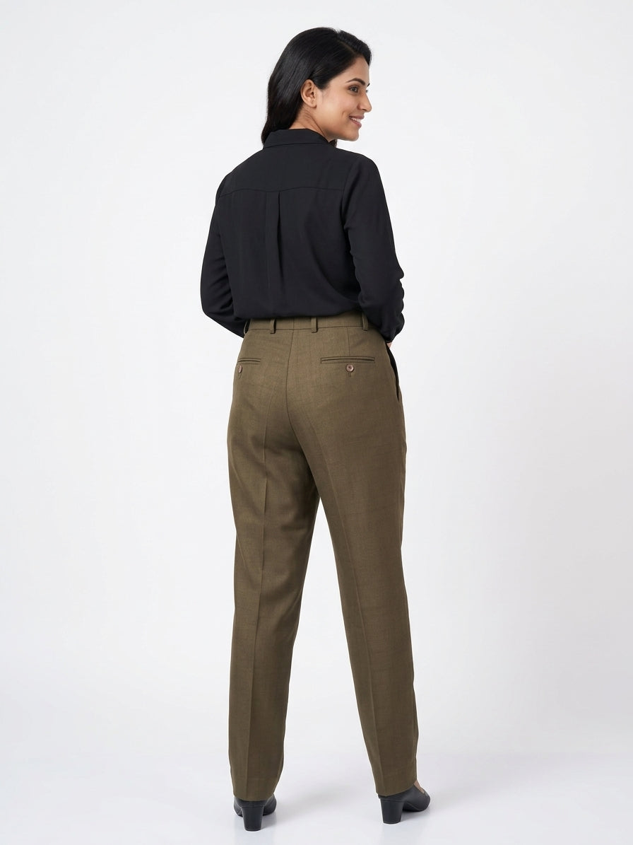Olive Pleated Regular Fit Trousers