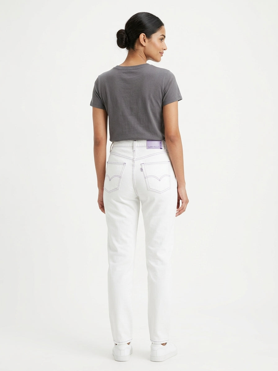 White Regular Fit Denim Jeans with Contrast Stitching