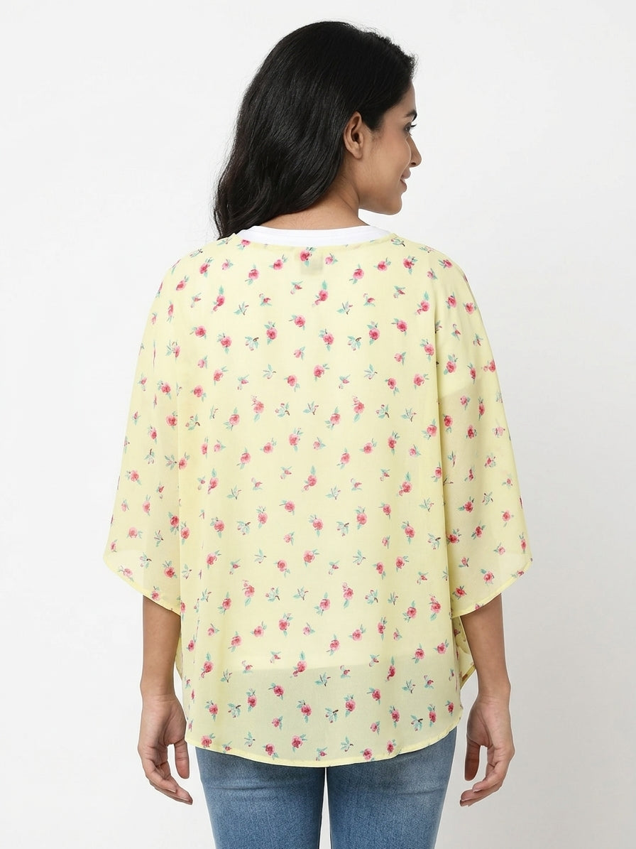 Women's Yellow Floral Print Shrug