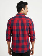 Red & Navy Plaid Long Sleeve Casual Shirt