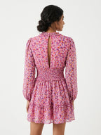 Pink Floral Print Ruffled Mini Dress