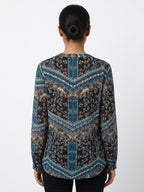Women's Floral Patterned V-Neck Long Sleeve Top