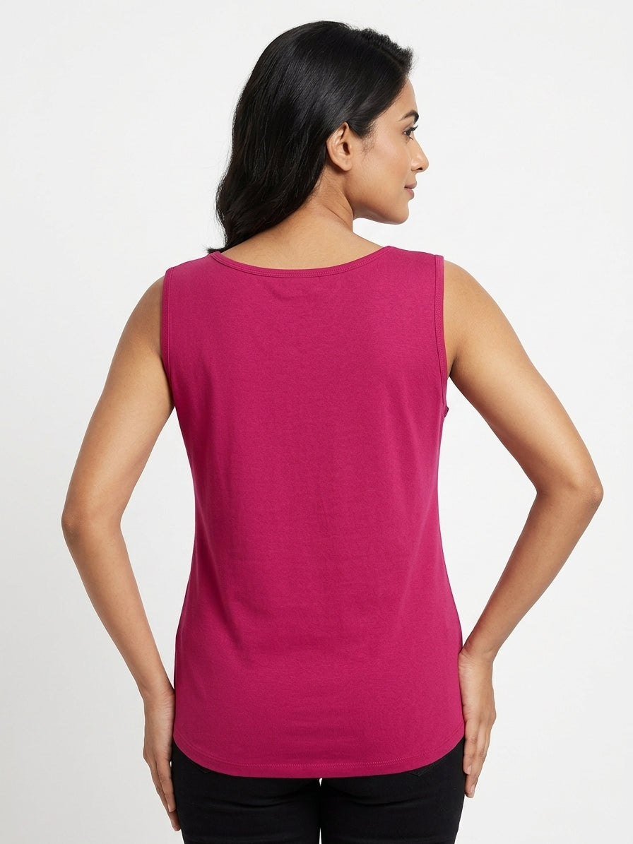Magenta Sleeveless Round Neck Top