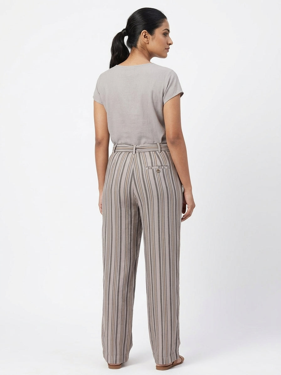 Striped Tie-Waist Relaxed Fit Trousers