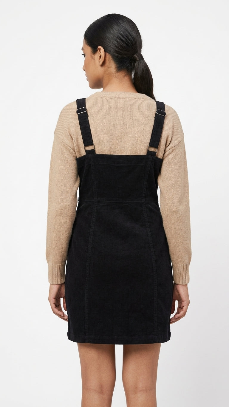 Women's Black Button-Front Pinafore Dress