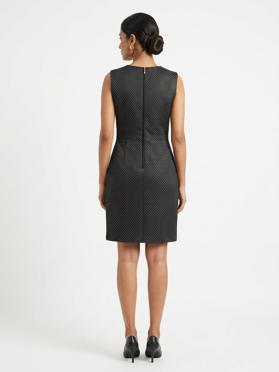 Charcoal Sleeveless Formal Dress with Gold Accent Pattern