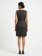 Charcoal Sleeveless Formal Dress with Gold Accent Pattern