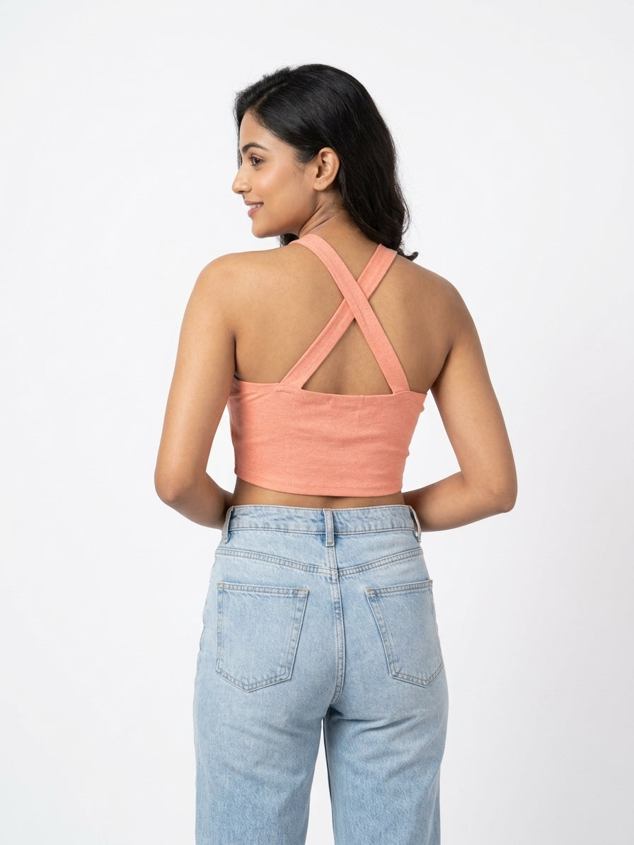 Peach Halter Neck Crop Top