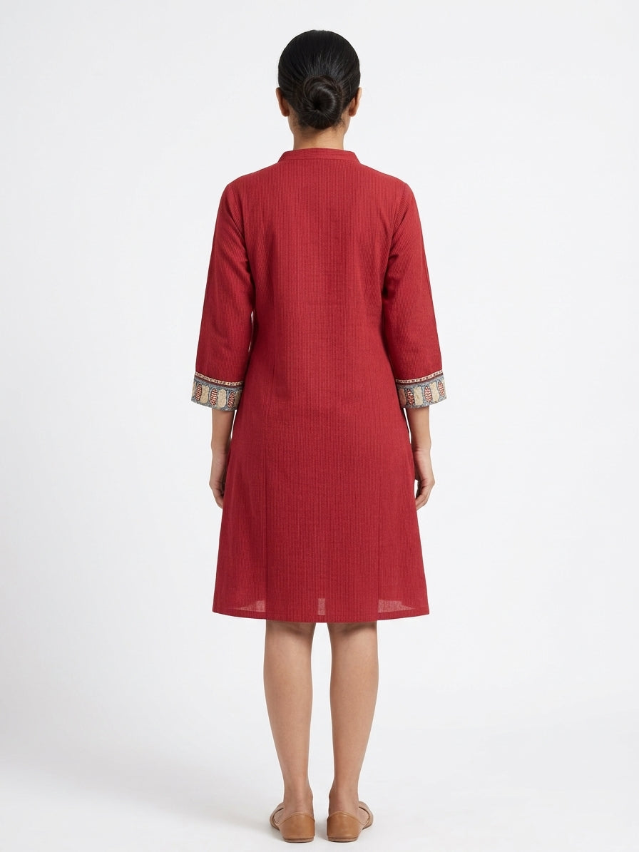 Fabindia Red Cotton Kurti with Mandarin Collar
