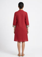 Fabindia Red Cotton Kurti with Mandarin Collar