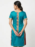Teal Embellished Kurti with Colorful Overlay