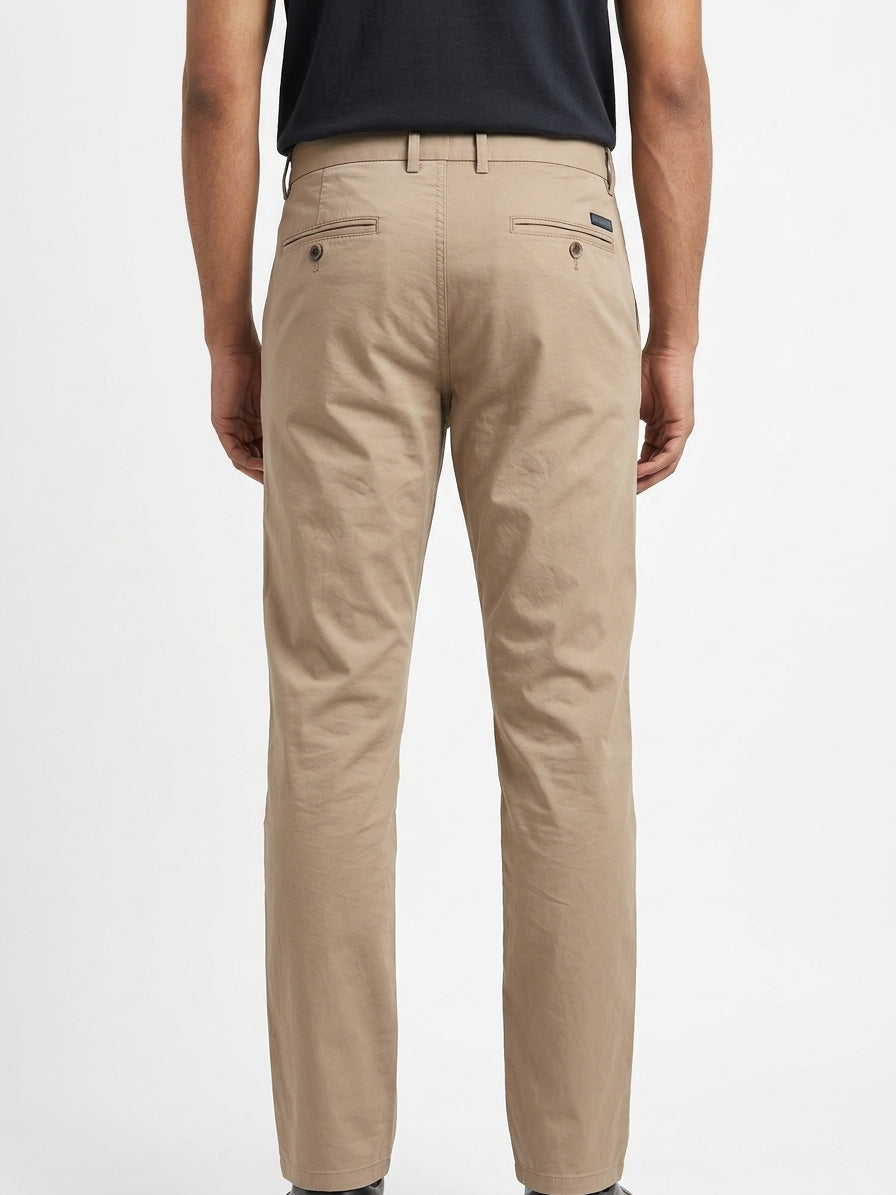Men's Tan Cotton Casual Trousers