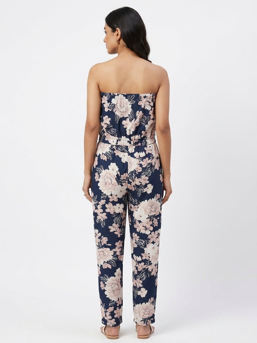 Women's Navy Blue Floral Printed Jumpsuit