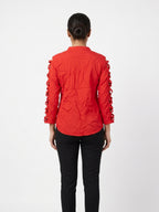 Red Solid Casual Shirt with Ruffled Sleeves