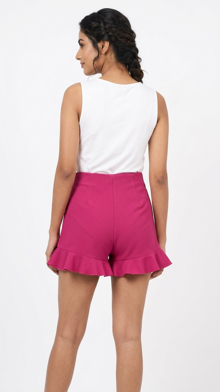 Magenta Ruffled Casual Shorts